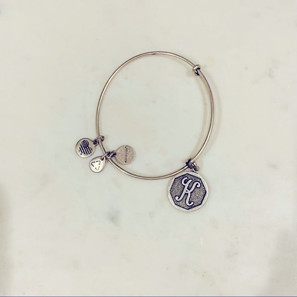 Alex And Ani Initial K Charm Bangle Bracelet In Silver Tone - Picture 1 of 8
